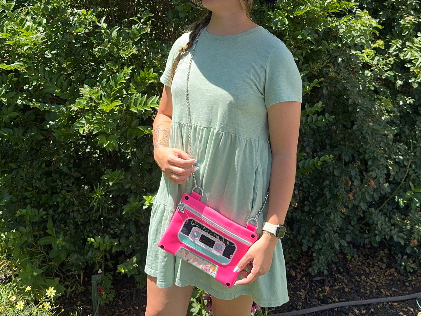 Pink Mixed Tape Crossbody Purse