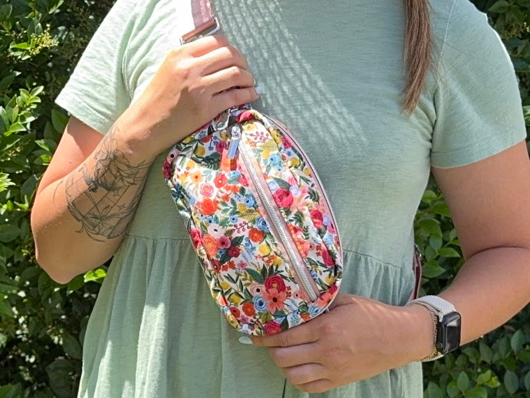 Garden Party Fanny Pack – Rifle Paper Co. Floral with Pink Strap