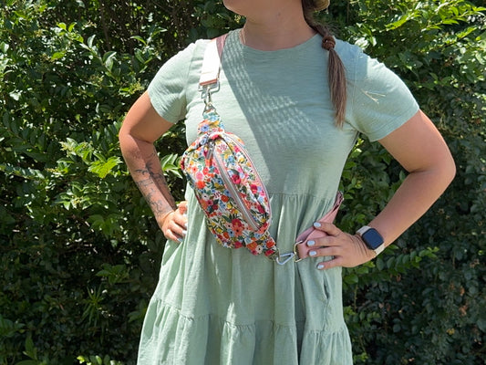 Garden Party Fanny Pack – Rifle Paper Co. Floral with Pink Strap
