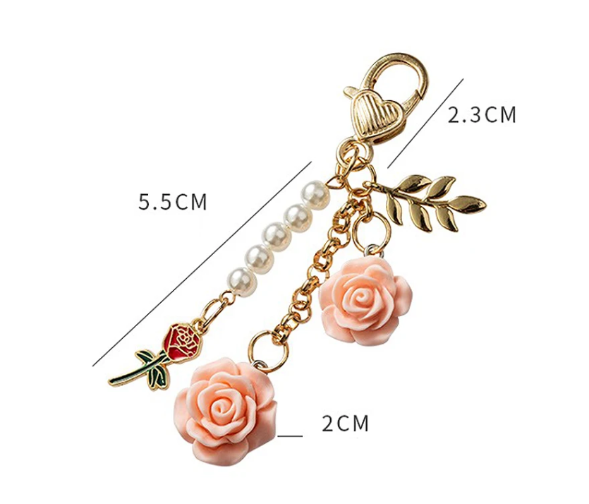 3D Pink Rose Keychain