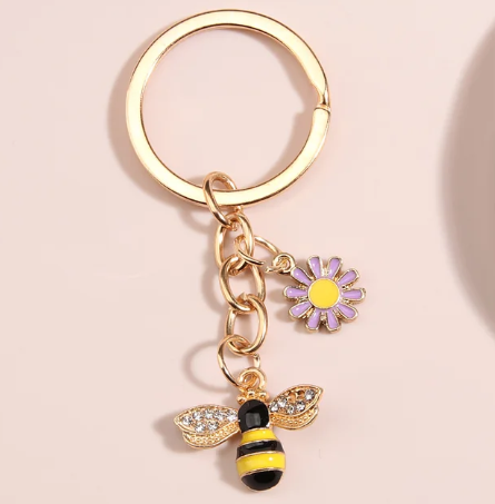 Bumble Bee Daisy Metal Keychain