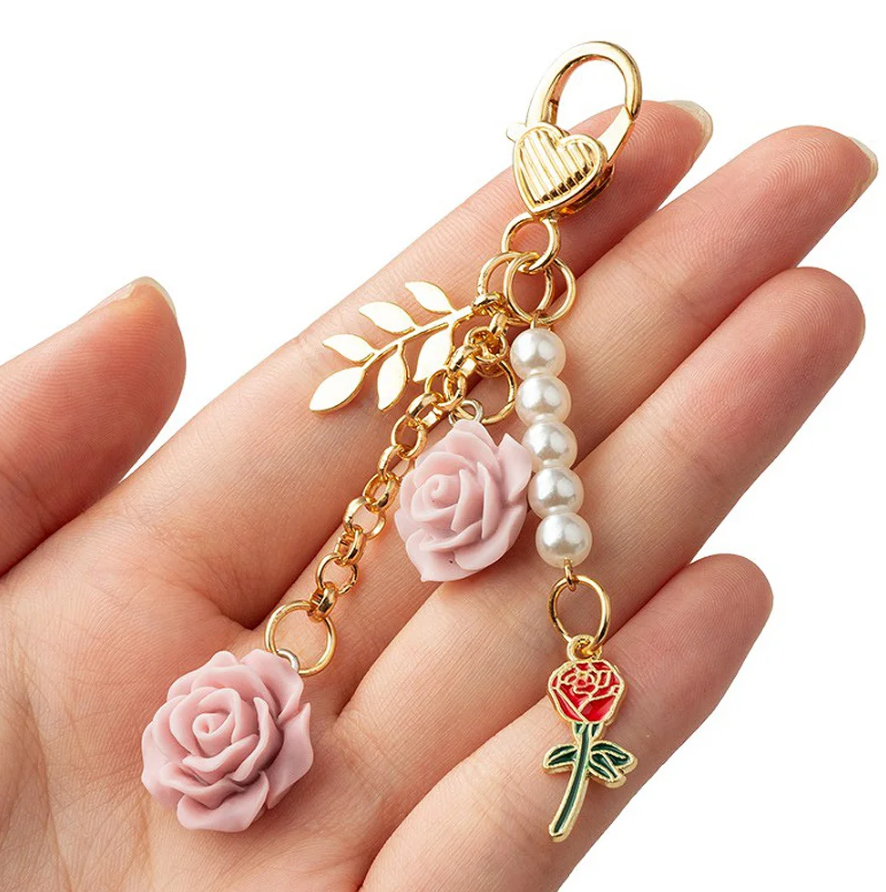 3D Pink Rose Keychain