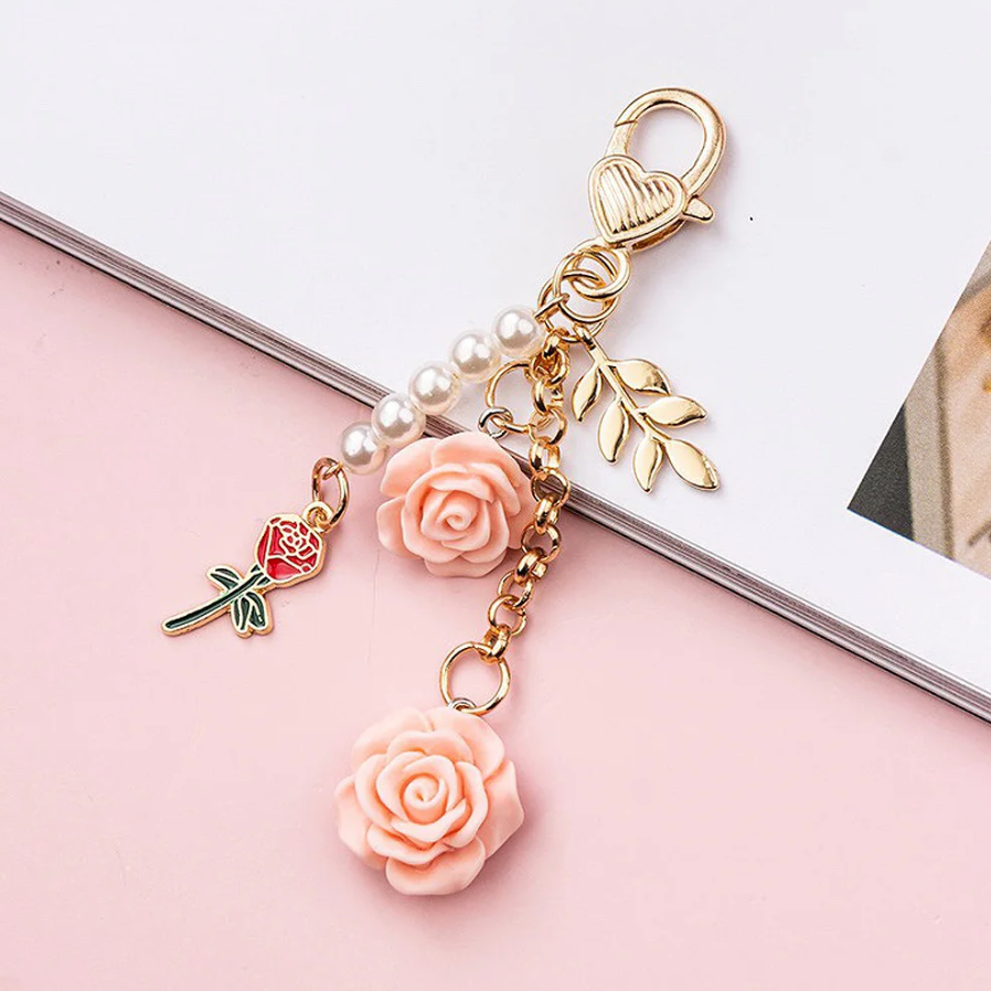 3D Pink Rose Keychain