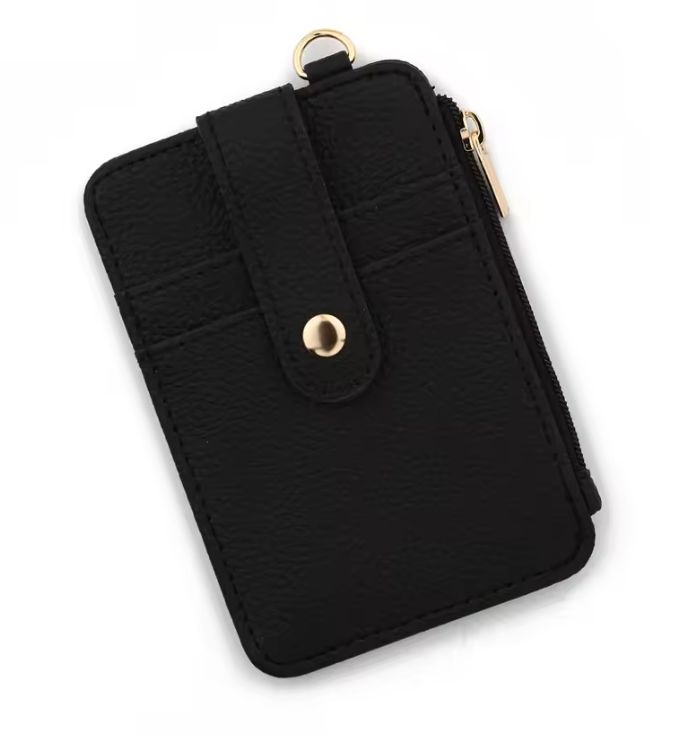 Floral Mini Card Holder Wallet with D-Ring Clip – ID Window, Zipper Pouch & Snap Closure