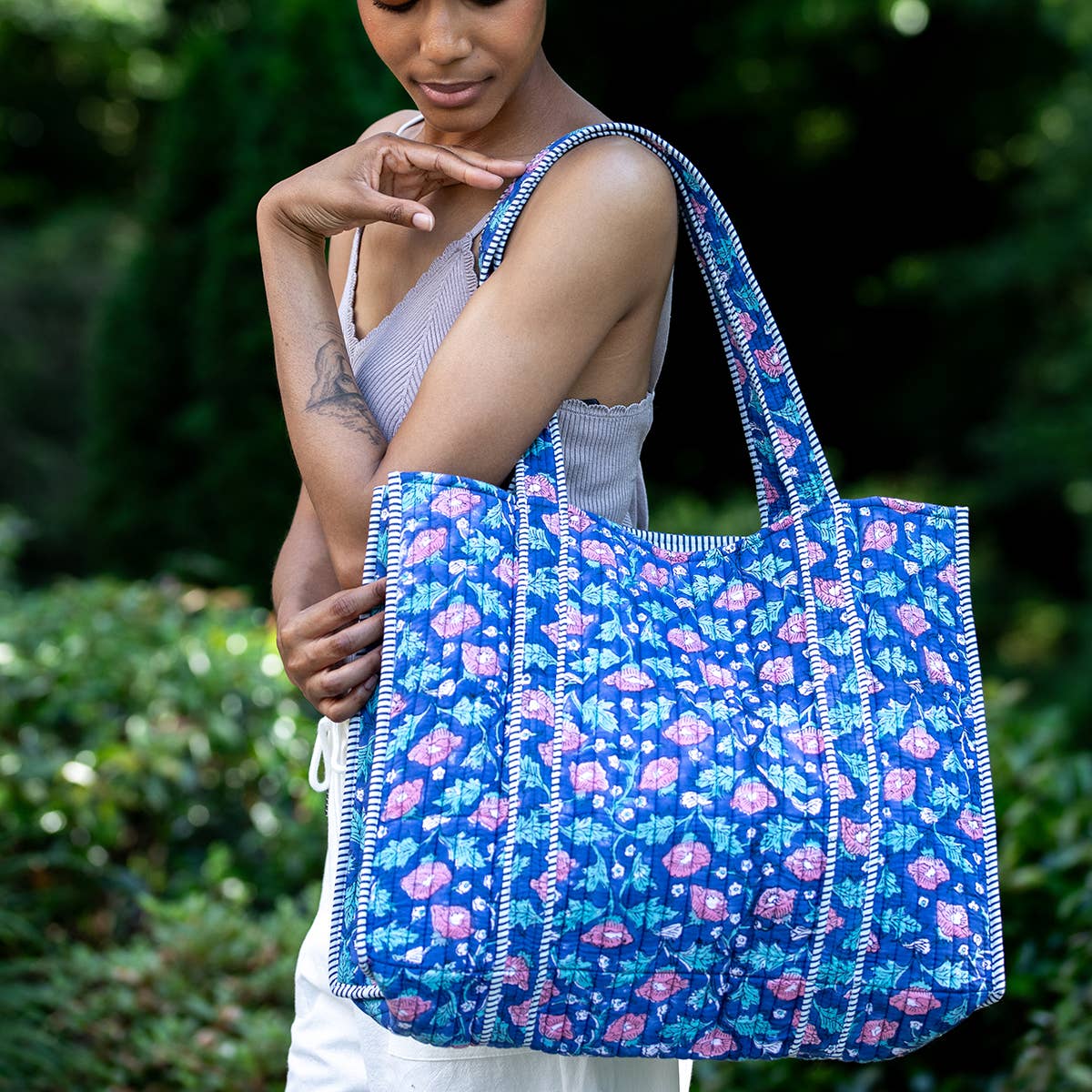 Rich Primrose Quilted Block-Printed Tote