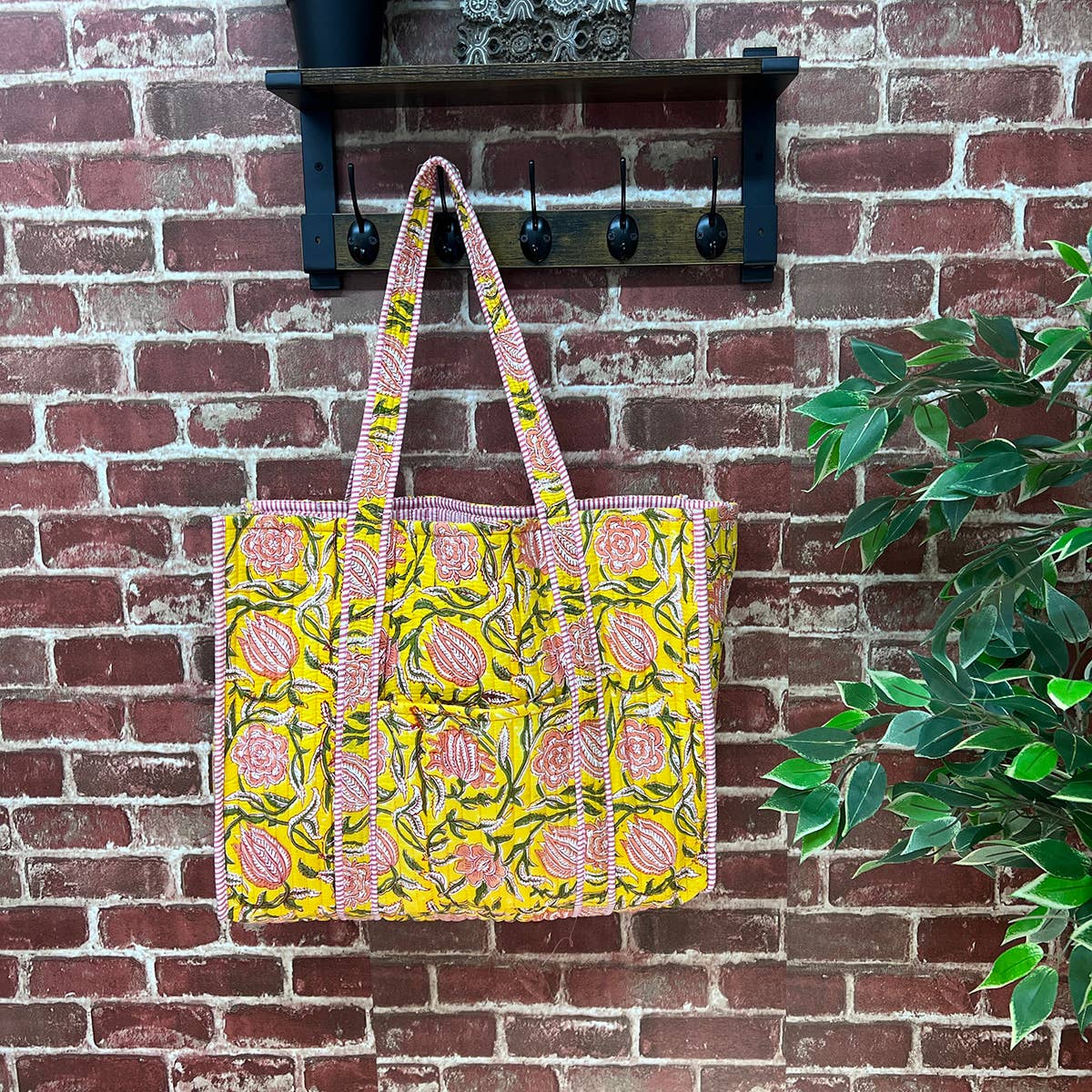 Bright Dahlias Quilted Block-Printed Tote
